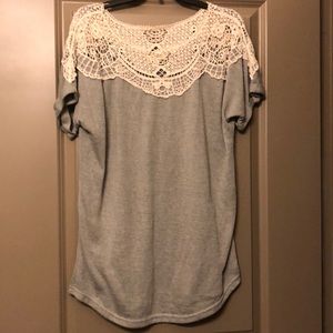 Umgee USA Grey Top with Lace Detail